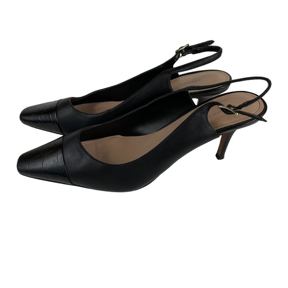 Banana Republic Slingback Black Soft Leather Strap 2.75” Heels Textured Size 9.5 - Picture 4 of 16